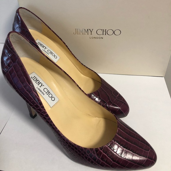 Jimmy Choo Vikki Plum Glossy Mock Croc Pumps - Picture 1 of 6